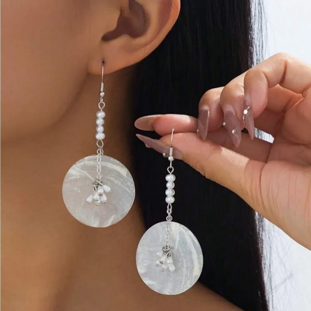 Chic Silver and White Pearl Drop Earrings M545